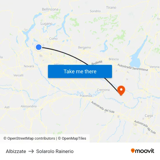 Albizzate to Solarolo Rainerio map