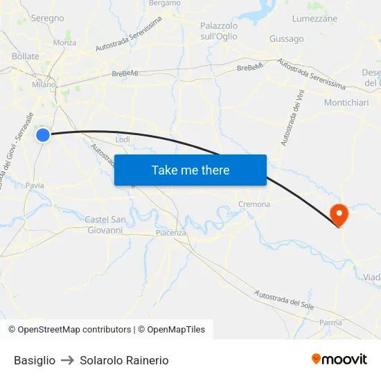 Basiglio to Solarolo Rainerio map