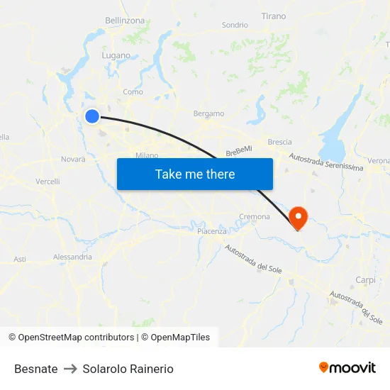 Besnate to Solarolo Rainerio map