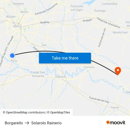 Borgarello to Solarolo Rainerio map