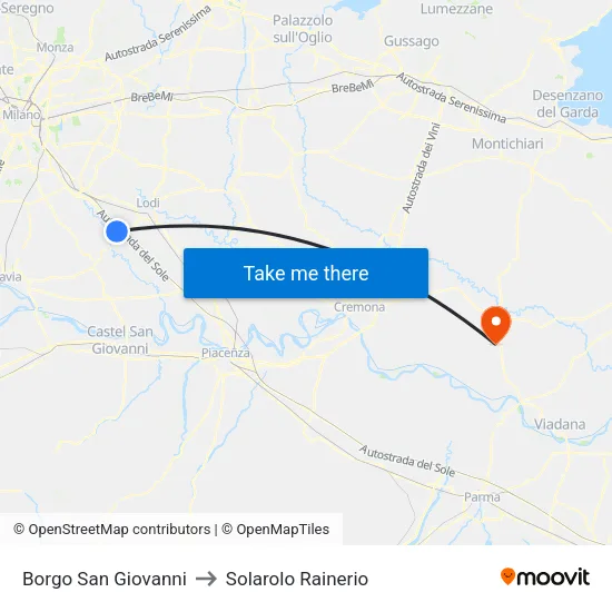 Borgo San Giovanni to Solarolo Rainerio map