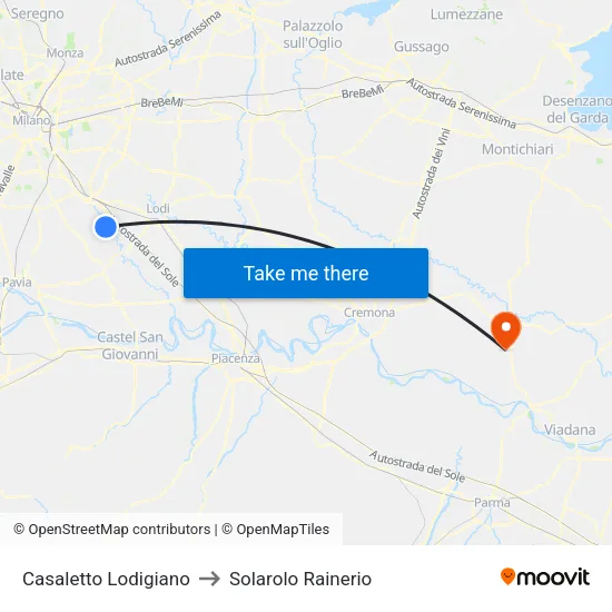 Casaletto Lodigiano to Solarolo Rainerio map