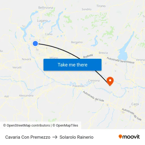 Cavaria con Premezzo to Solarolo Rainerio map