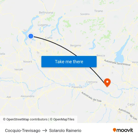 Cocquio-Trevisago to Solarolo Rainerio map