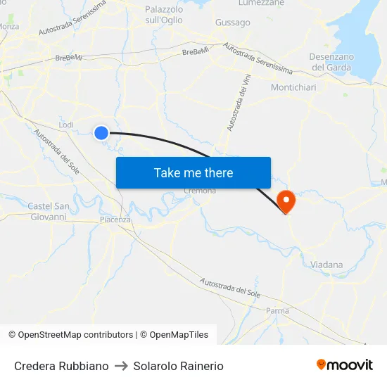 Credera Rubbiano to Solarolo Rainerio map