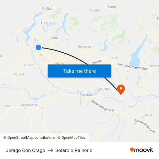 Jerago con Orago to Solarolo Rainerio map