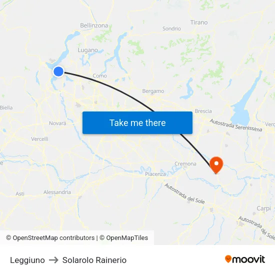 Leggiuno to Solarolo Rainerio map