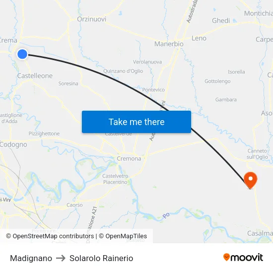 Madignano to Solarolo Rainerio map