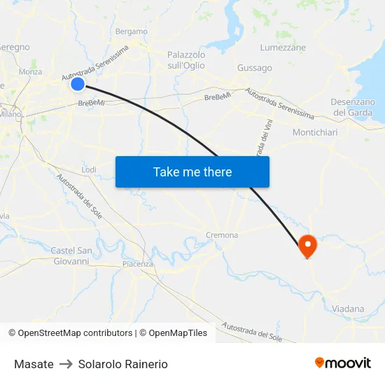 Masate to Solarolo Rainerio map