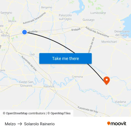 Melzo to Solarolo Rainerio map
