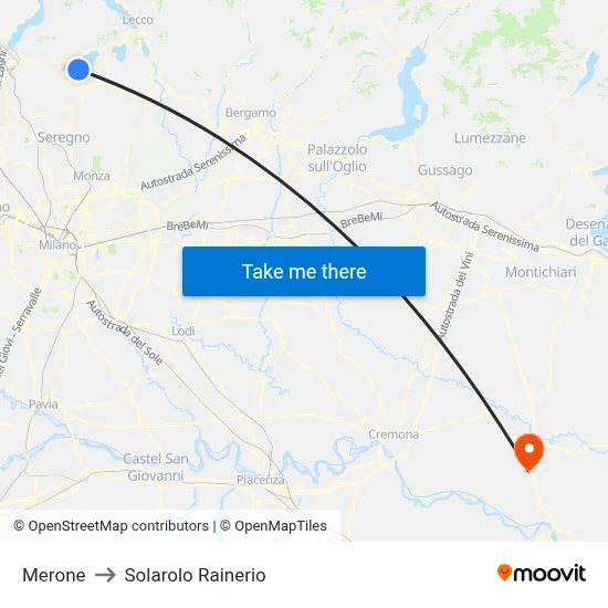 Merone to Solarolo Rainerio map
