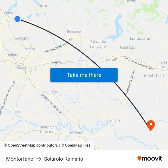 Montorfano to Solarolo Rainerio map