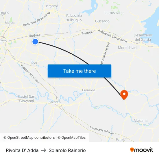 Rivolta d'Adda to Solarolo Rainerio map