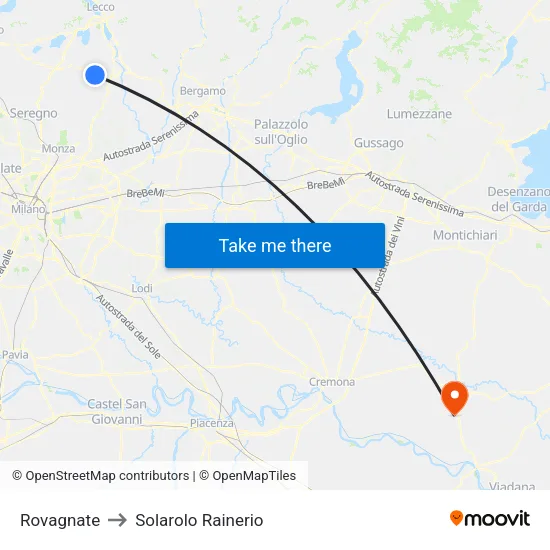 Rovagnate to Solarolo Rainerio map