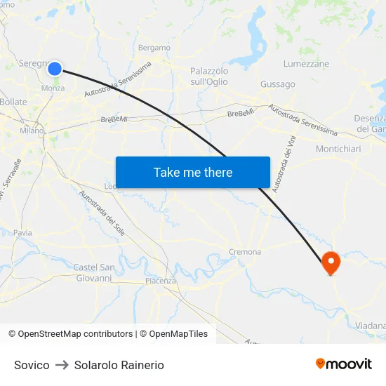 Sovico to Solarolo Rainerio map