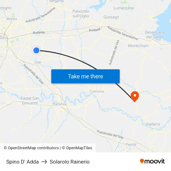Spino D' Adda to Solarolo Rainerio map