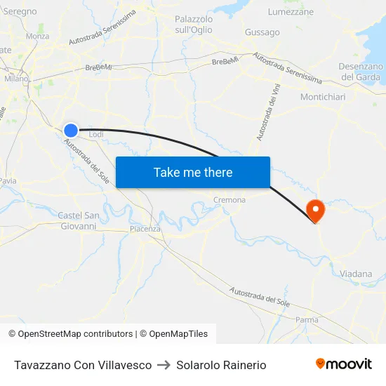 Tavazzano Con Villavesco to Solarolo Rainerio map