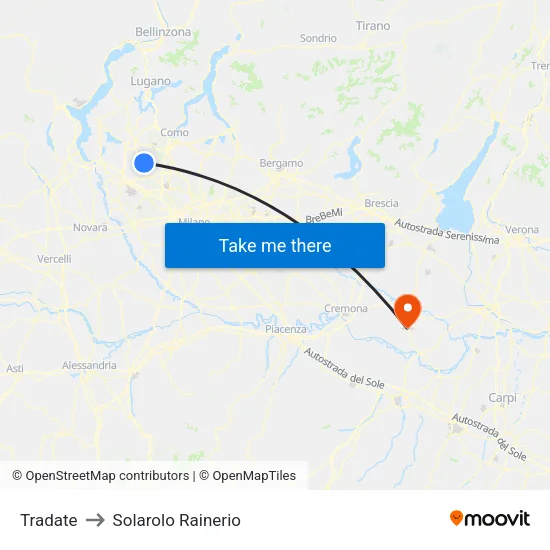 Tradate to Solarolo Rainerio map