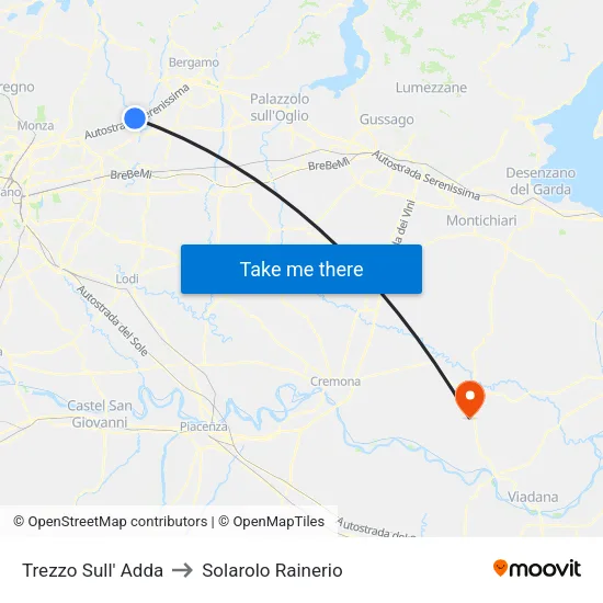 Trezzo Sull' Adda to Solarolo Rainerio map