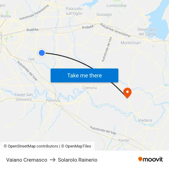 Vaiano Cremasco to Solarolo Rainerio map