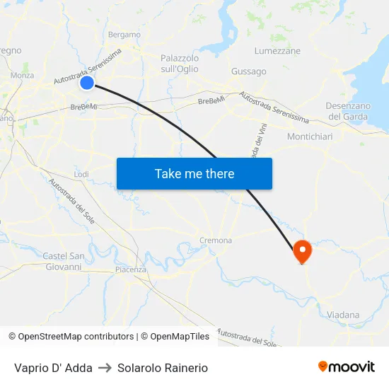 Vaprio D' Adda to Solarolo Rainerio map