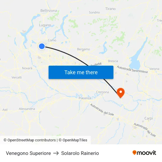 Venegono Superiore to Solarolo Rainerio map