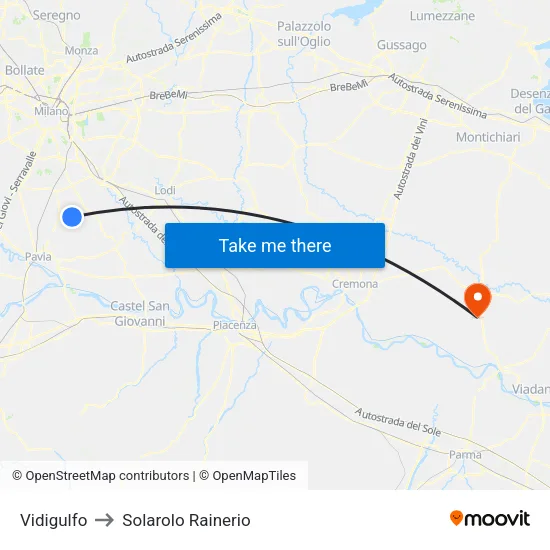 Vidigulfo to Solarolo Rainerio map