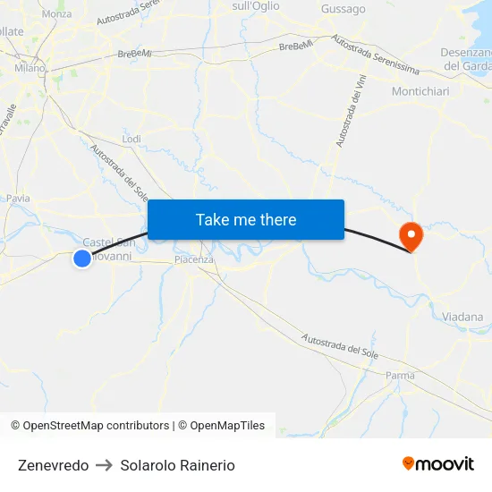 Zenevredo to Solarolo Rainerio map
