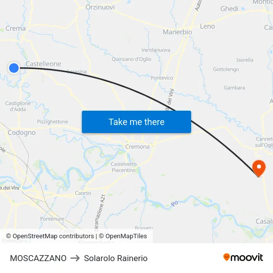 Moscazzano to Solarolo Rainerio map