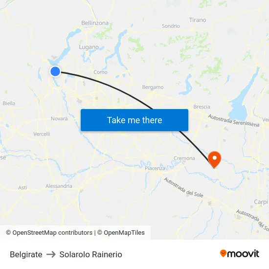 Belgirate to Solarolo Rainerio map