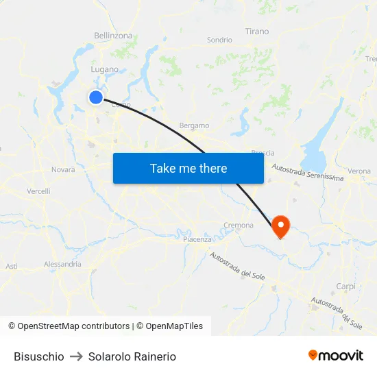 Bisuschio to Solarolo Rainerio map