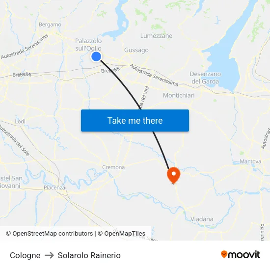 Cologne to Solarolo Rainerio map