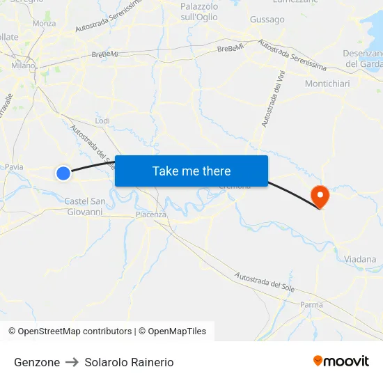Genzone to Solarolo Rainerio map