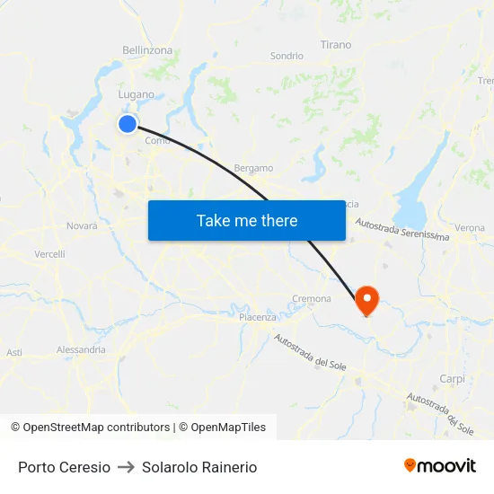 Porto Ceresio to Solarolo Rainerio map
