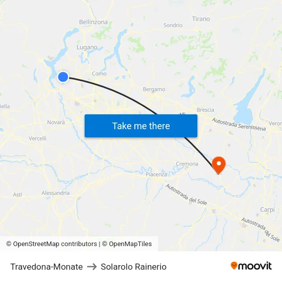 Travedona-Monate to Solarolo Rainerio map