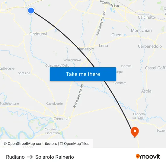 Rudiano to Solarolo Rainerio map
