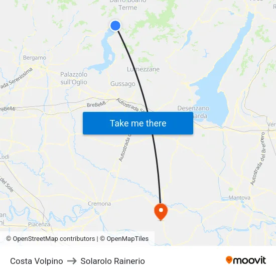 Costa Volpino to Solarolo Rainerio map