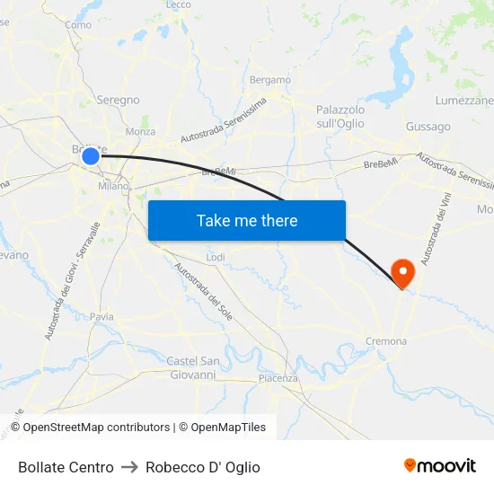 Bollate Centro to Robecco d'Oglio map