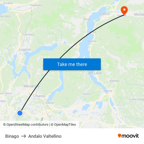 Binago to Andalo Valtellino map