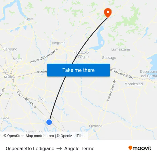 Ospedaletto Lodigiano to Angolo Terme map
