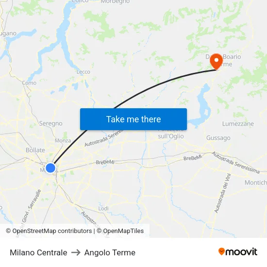 Milano Centrale to Angolo Terme map