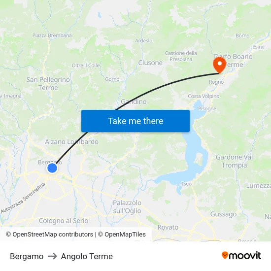 Bergamo to Angolo Terme map