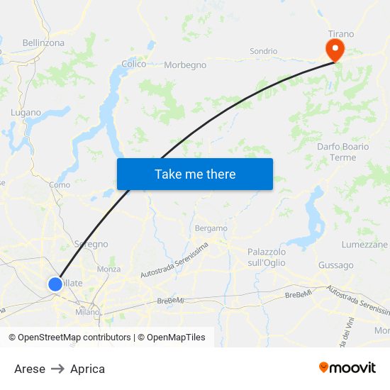 Arese to Aprica map