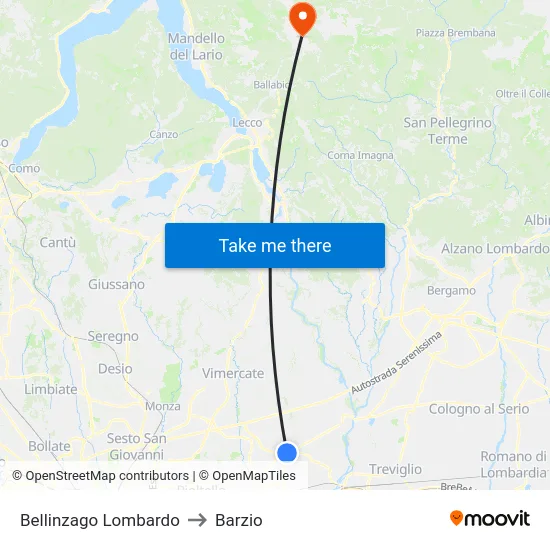 Bellinzago Lombardo to Barzio map