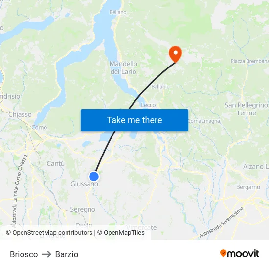 Briosco to Barzio map