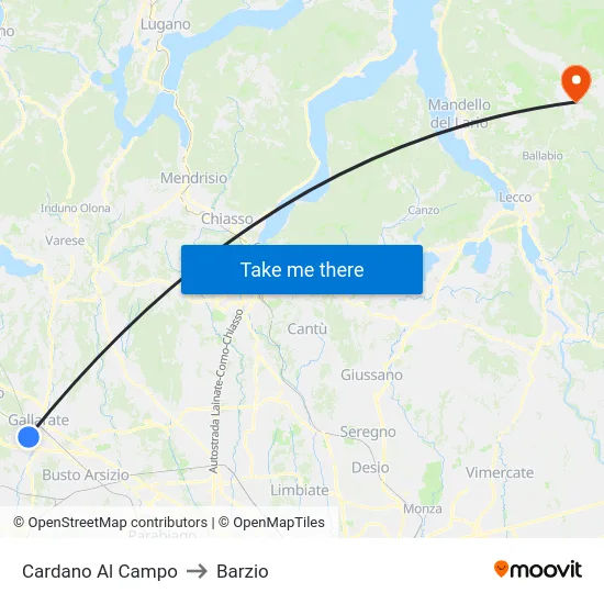 Cardano al Campo to Barzio map