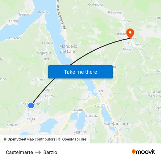 Castelmarte to Barzio map