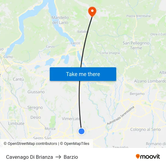 Cavenago di Brianza to Barzio map