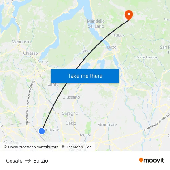 Cesate to Barzio map