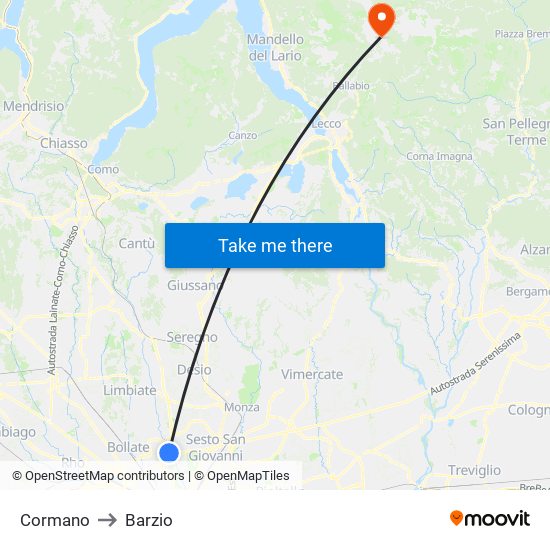 Cormano to Barzio map
